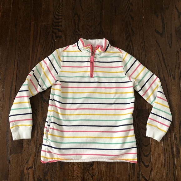 WoolOvers Women’s S Organic Cotton White Striped 1/4 Zip Pullover w/Pockets -EUC - Picture 2 of 11